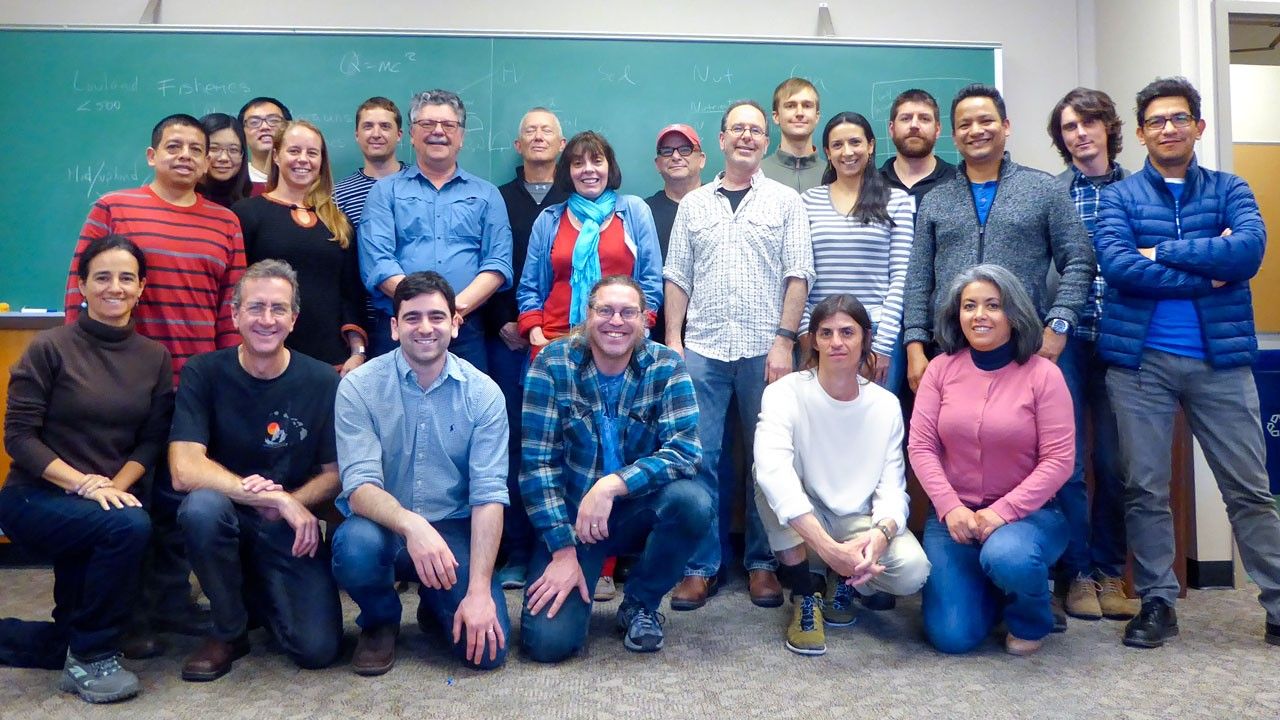 The Amazon Dams Computational Sustainability Working Group, pictured at Cornell. Group photo in classroom