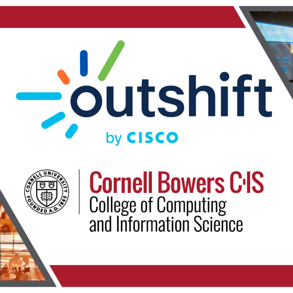 A color graphic showing the CISCO Research's Outshift logo and the logo for Cornell Bowers CIS