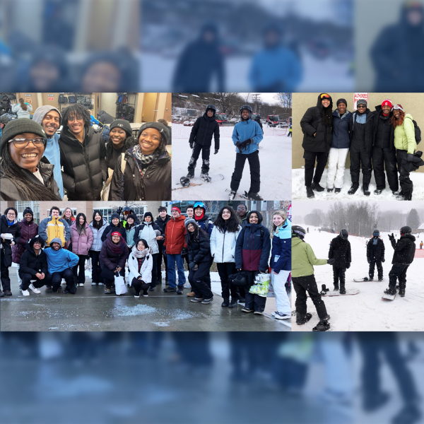 A photo collage showing a recent trip to a ski resort by students