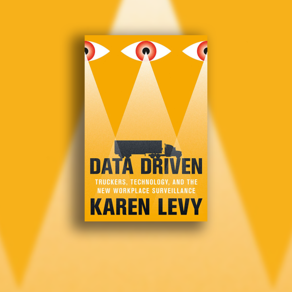 A color picture of a book cover with the text "Data Driven," a truck silhouette, and eyes watching