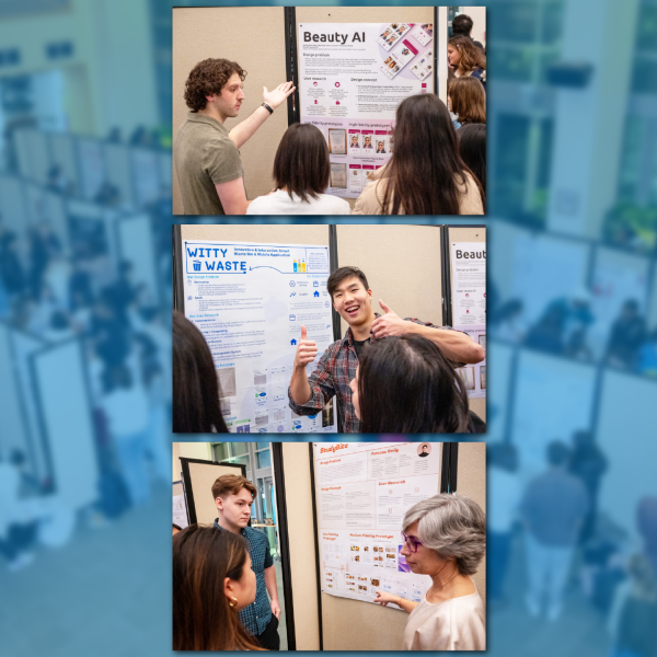 A photo collage showing the recent Info Sci poster session