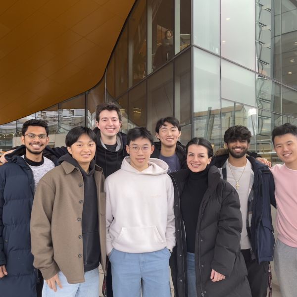 A multidisciplinary team of Cornell students was recently awarded an $80,000 NASA grant to develop new coordination and communication models for drones. Mehrnaz Sabet, a doctoral student in the field of information science (third from right), leads the te