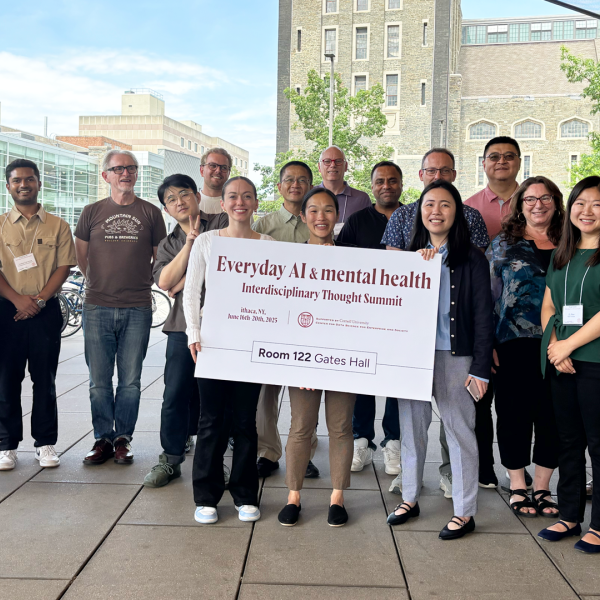 Participants from the Thought Summit: Everyday AI and Mental Health pose outside of Gates Hall. Held June 16-20, the summit brought together renowned scholars in academia, startup founders, and non-profit researchers and challenged them to craft a vision 