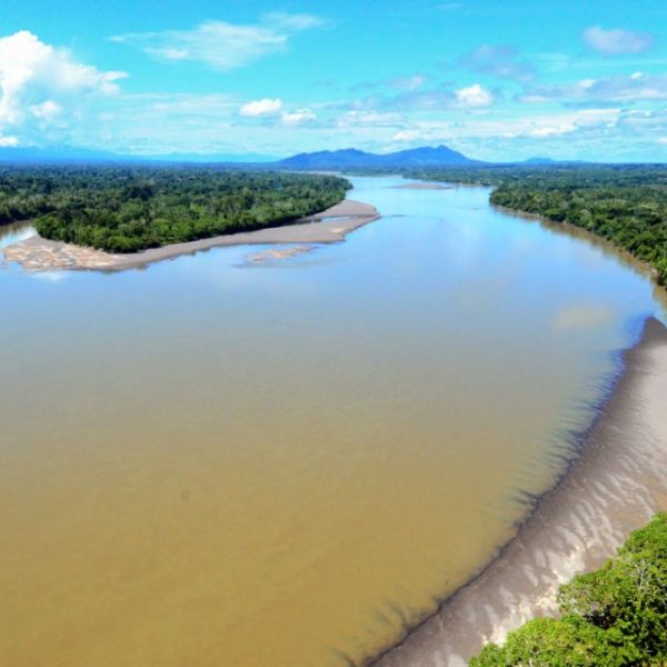 The Rio Santiago, a free-flowing river in the Andean Amazon with large hydropower dams in planning stages.