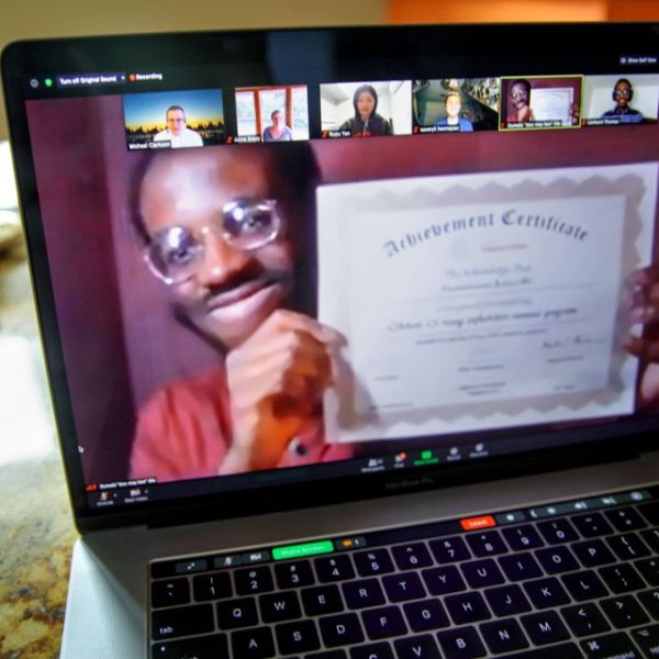 Chukwudumebi Joshua Obi ’23 joins CIS faculty and students in a virtual celebration of the successful completion of the Pre-Sophomore Summer Program, CSMore.