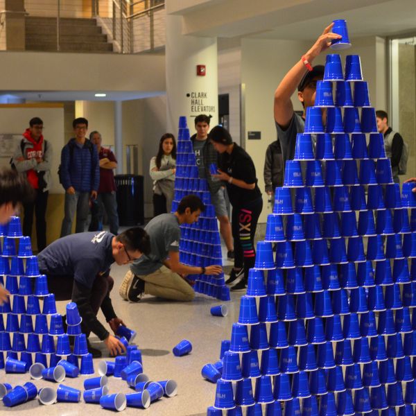 Students stacking cups competition at last year's event.