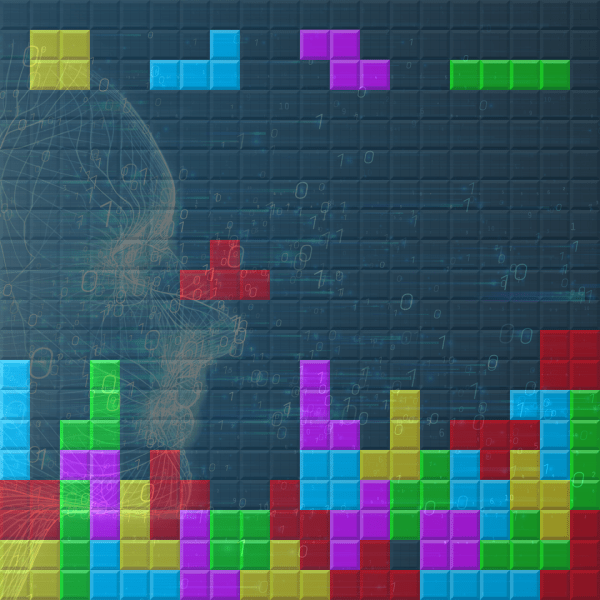 A color graphic showing "Tetris" blocks with and "AI" face in the background